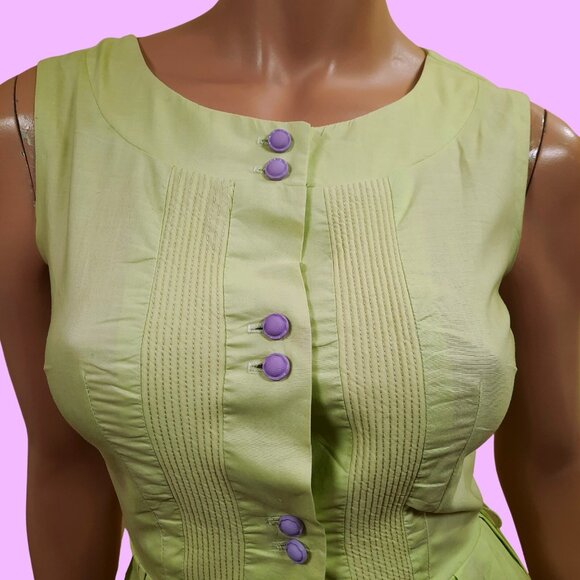 Vintage 50s 60s Day Dress Green Sleeveless Tea Dress Sundress Knee Length Sz XS - Picture 5 of 12